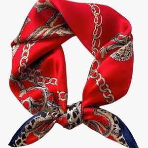 Elegant Red Silk Scarf with Chain Pattern